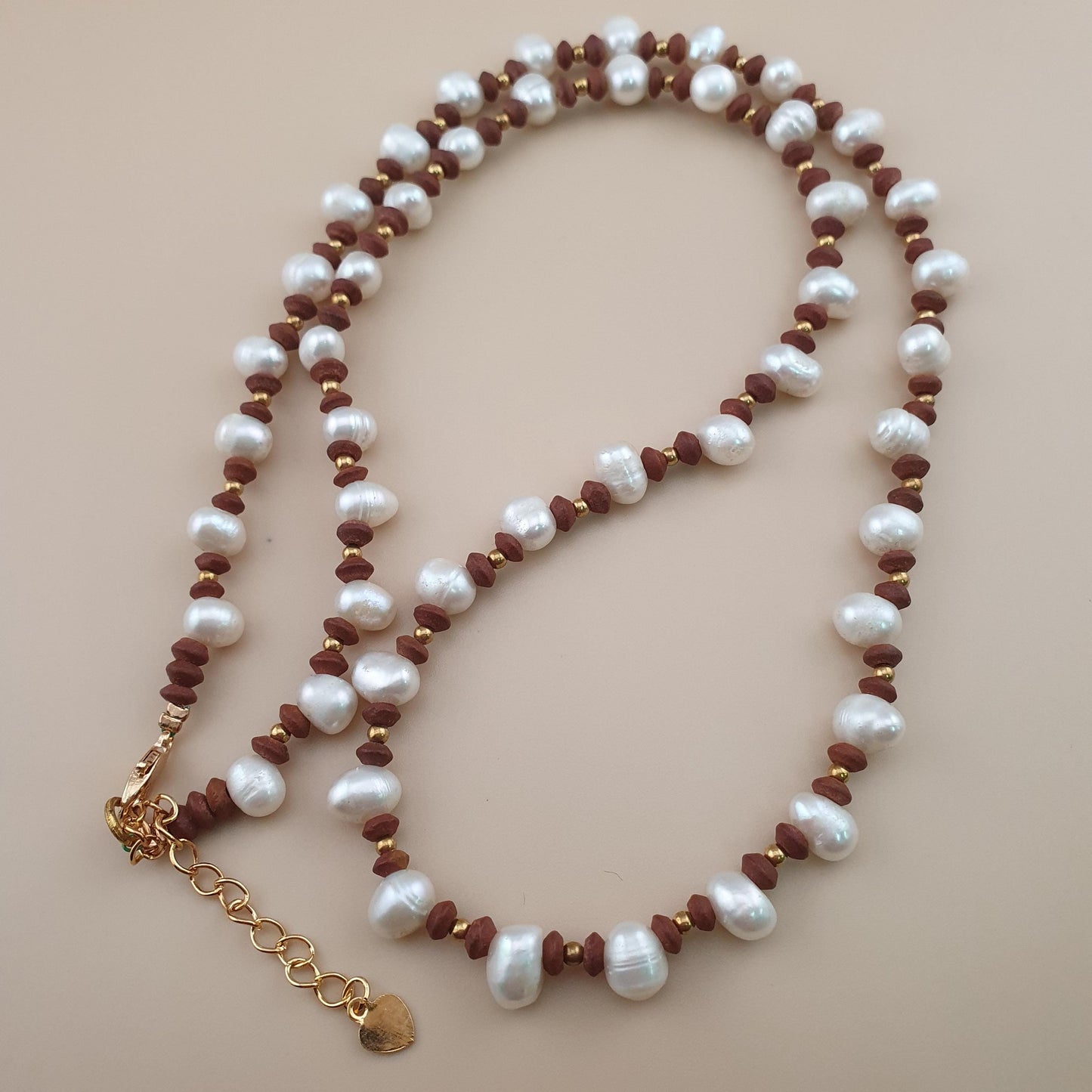 Natural Freshwater Pearl Necklace with Vintage Tiny Jasper Beads
