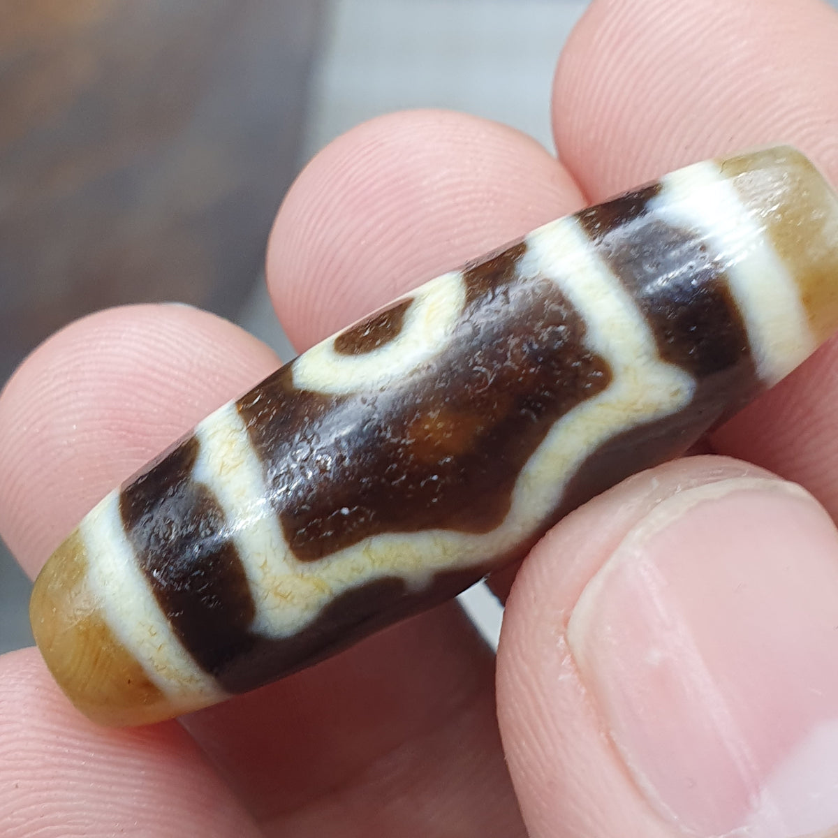 Himalayanische 3 Augen tibetische Vintage Achat Dzi Perle Amulett