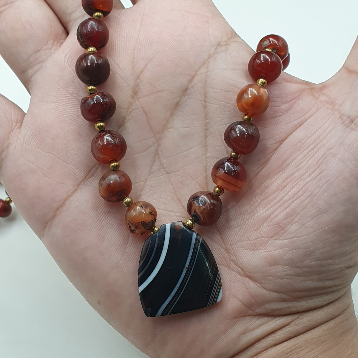 Pendentif Collier Vintage en Agate Cornaline avec Motif Naturel Agate Souleimani