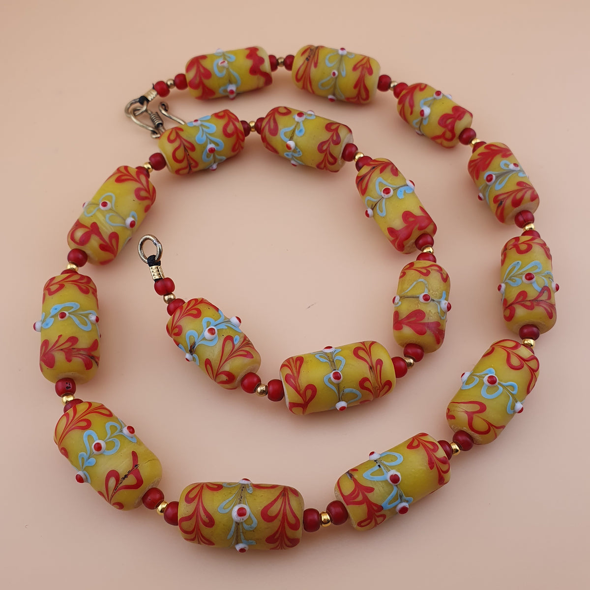 Collier Perles Vintage Murano Style Mouffette & Perles Whiteheart Vénitiennes 22 pouces