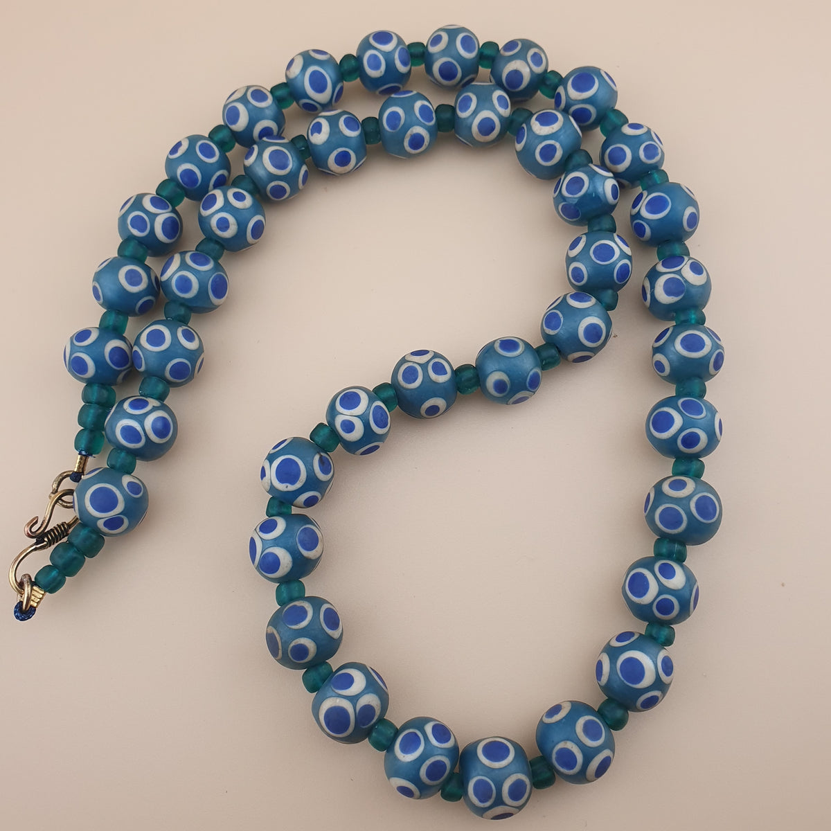 Vintage Venetain Style Thousand Eyes Blue Glass Beads 24 inches