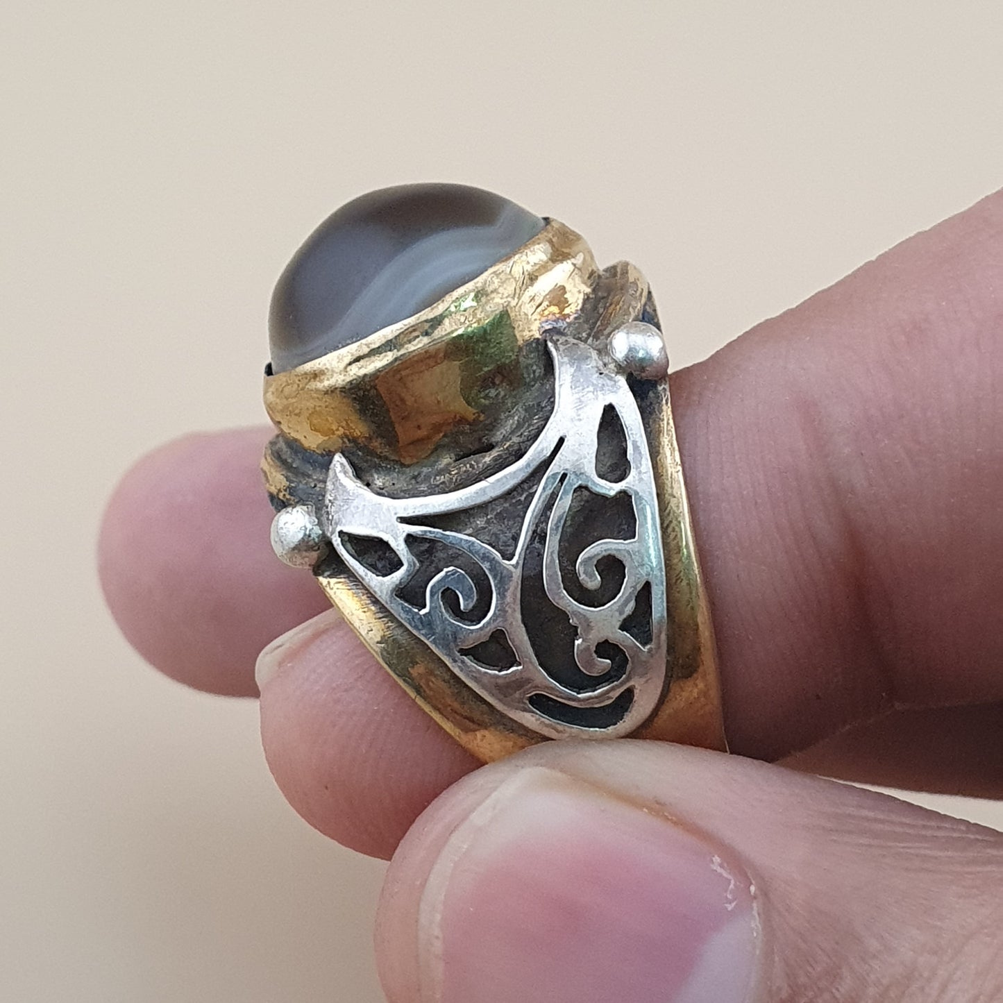 Natur Sulemani Augen-Achat Edelsteinring Antik Messing Silber Design# 169