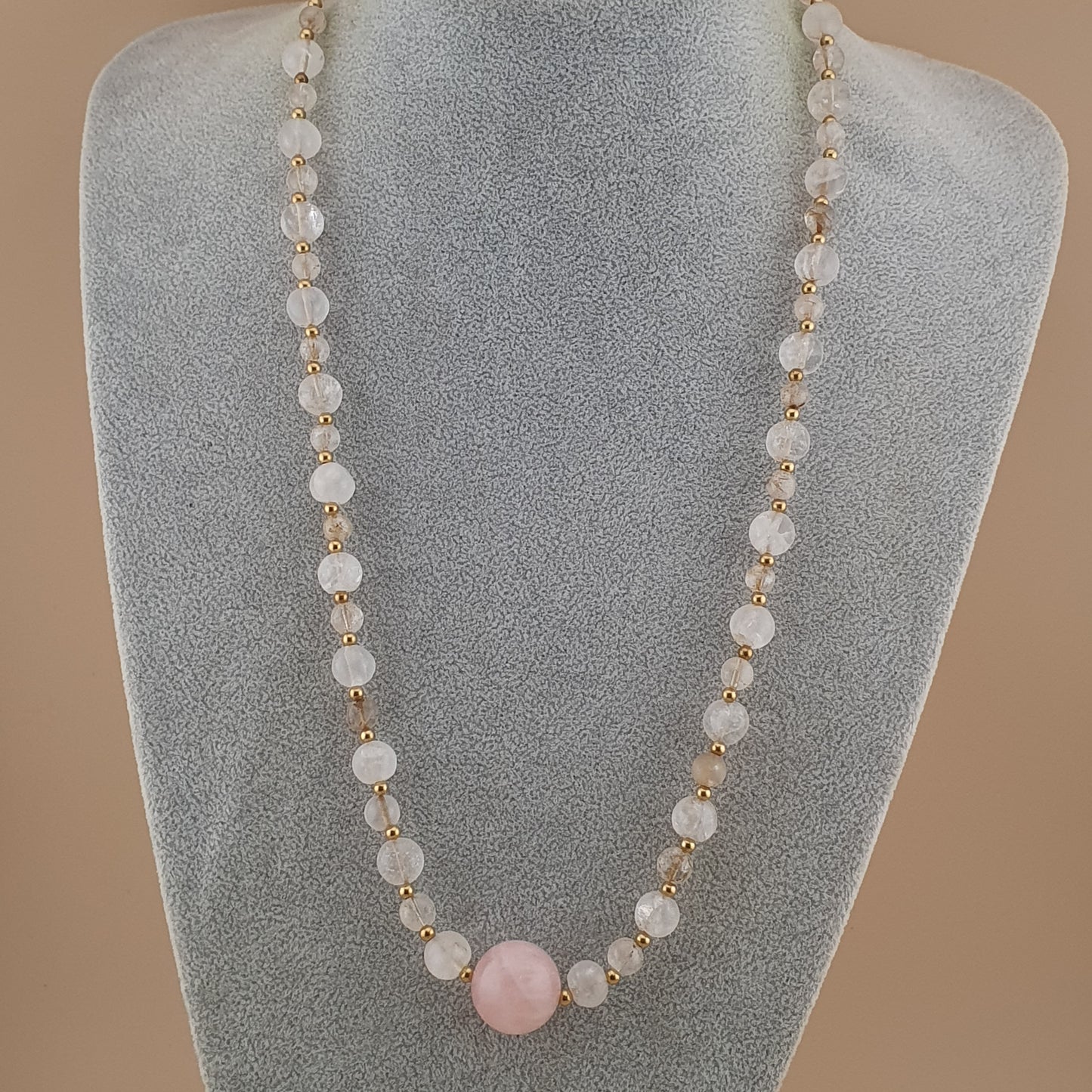 Vintage Himalayan Quartz with Rosary Big Quartz Pendant Beaded Necklace