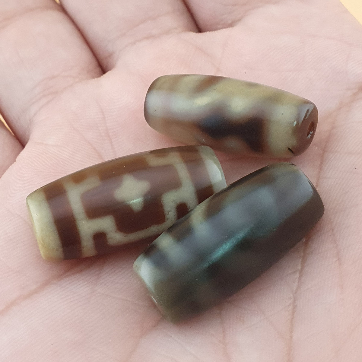 Vintage Lot of 3 Himalayan Tibetan Agate Dzi Beads Amulets