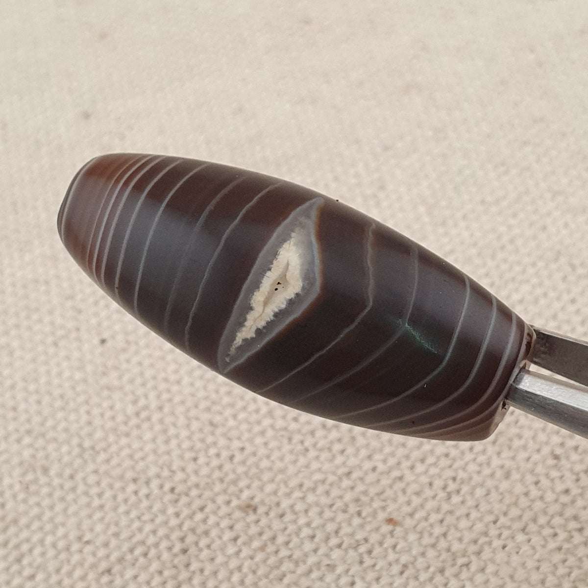 Rare Perle vintage en agate œil de Suleimani du Yémen Motif naturel Amulette