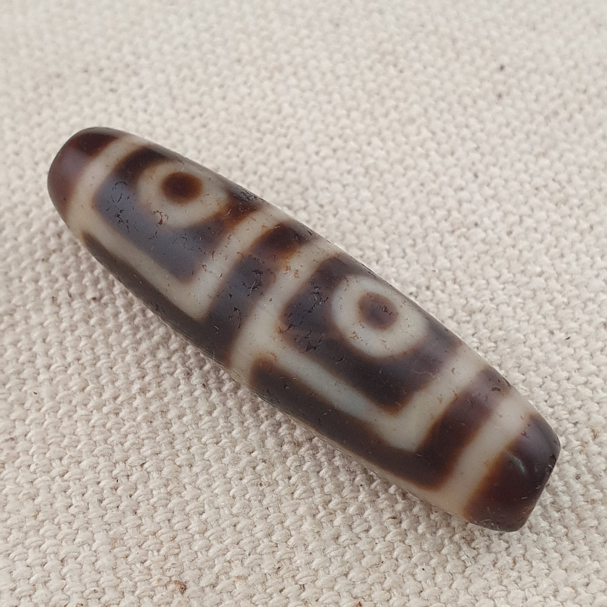 Amulette tibétaine ancienne Perle Dzi Agate 4 Yeux de l'Himalaya