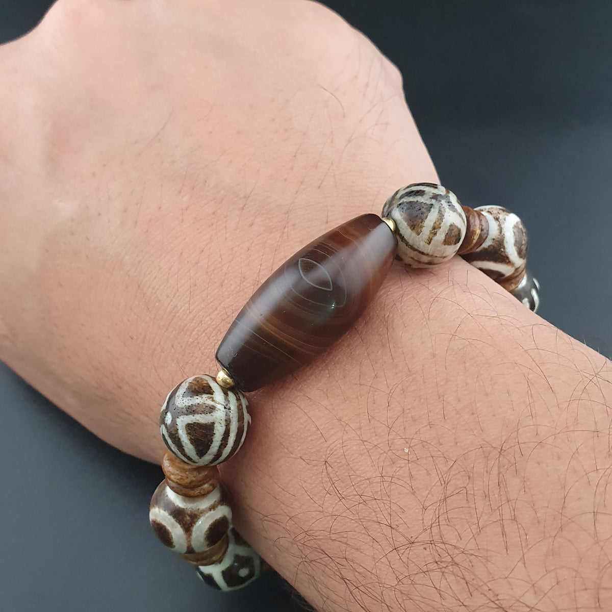 Antikes burmesisches Pumtek-Pyu & natürliches Achat-Suliemani-Augenperlen-Armband