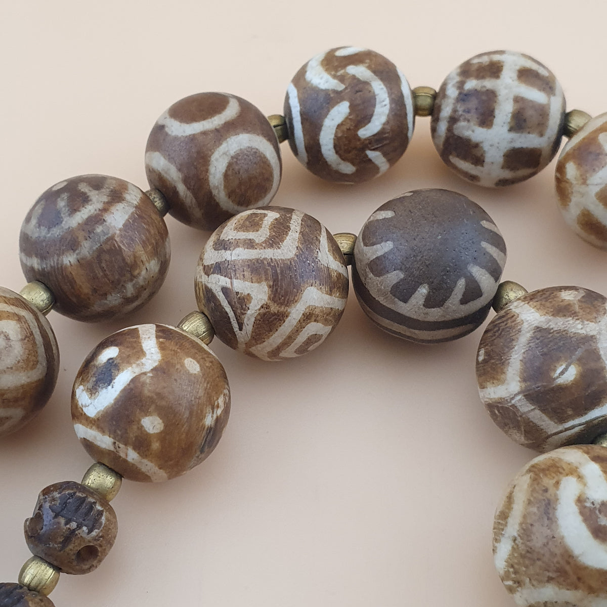 Burmese Ancient Style Pumtek Pyu Beads & Skull Shape Bone Beads Necklace