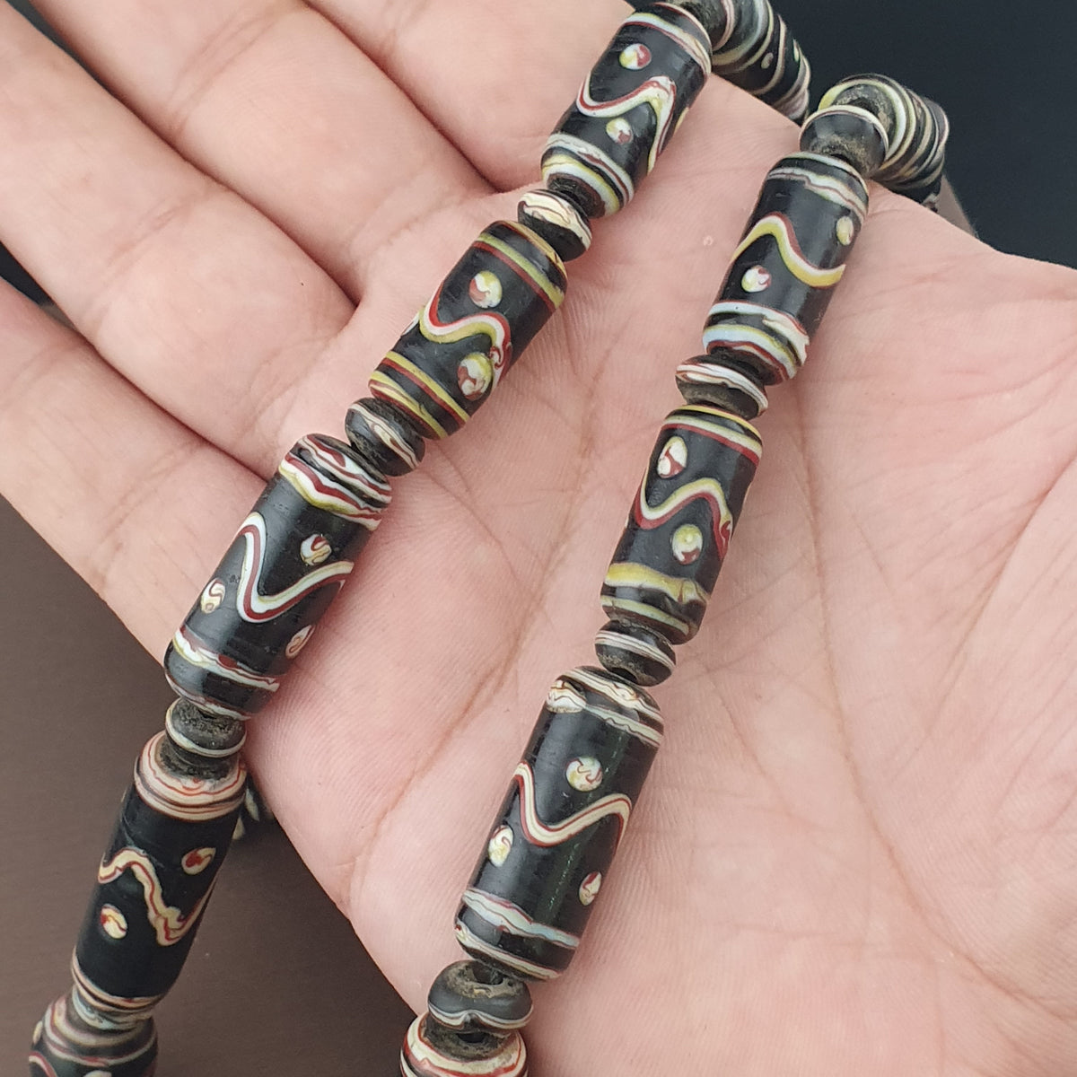 Antique Venetian Style Handmade Glass Beads Strand Necklace 24 inches