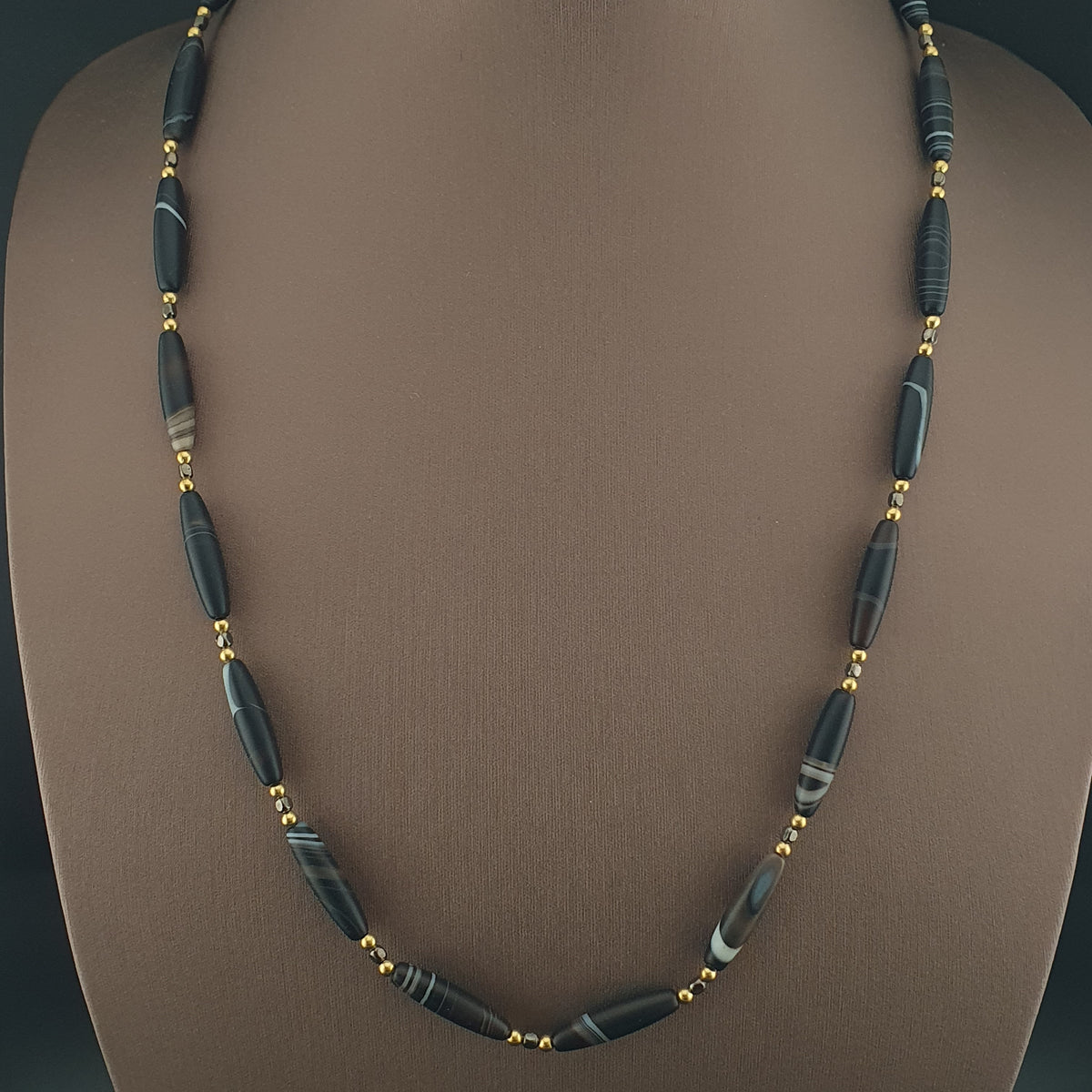 Collier de perles d'agate Suliemani "Natural Eyes" vintage