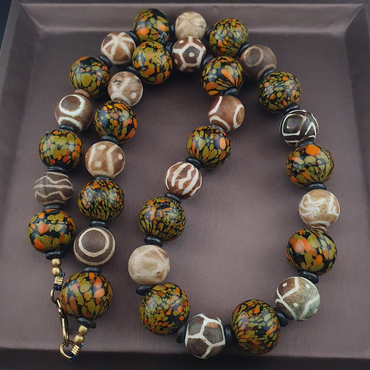 Vintage Venetian Asian Style Millefiori Glass & Pumtek Pyu Beads Necklace