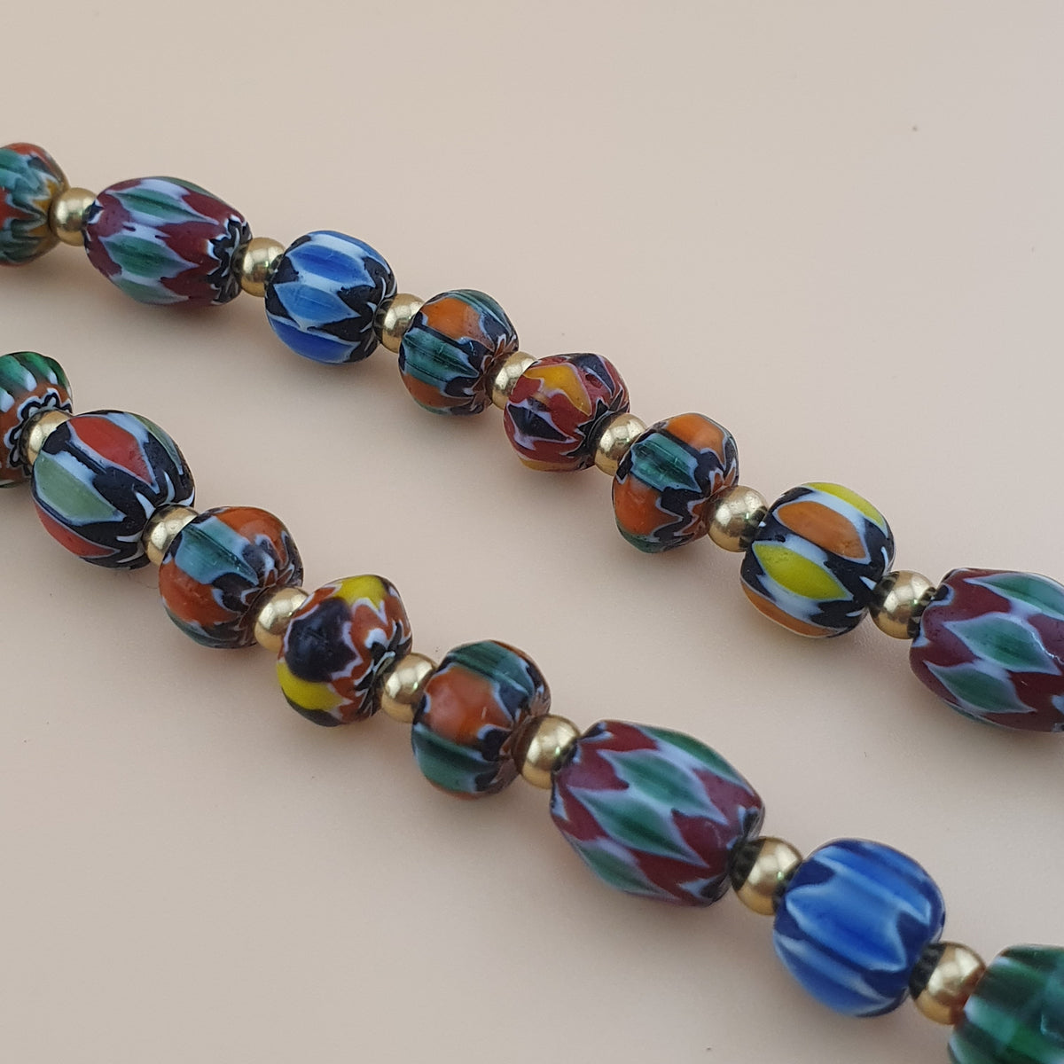 Vintage Venetian Style Multilayerd Chevron & Handmade Glass Beads Necklace