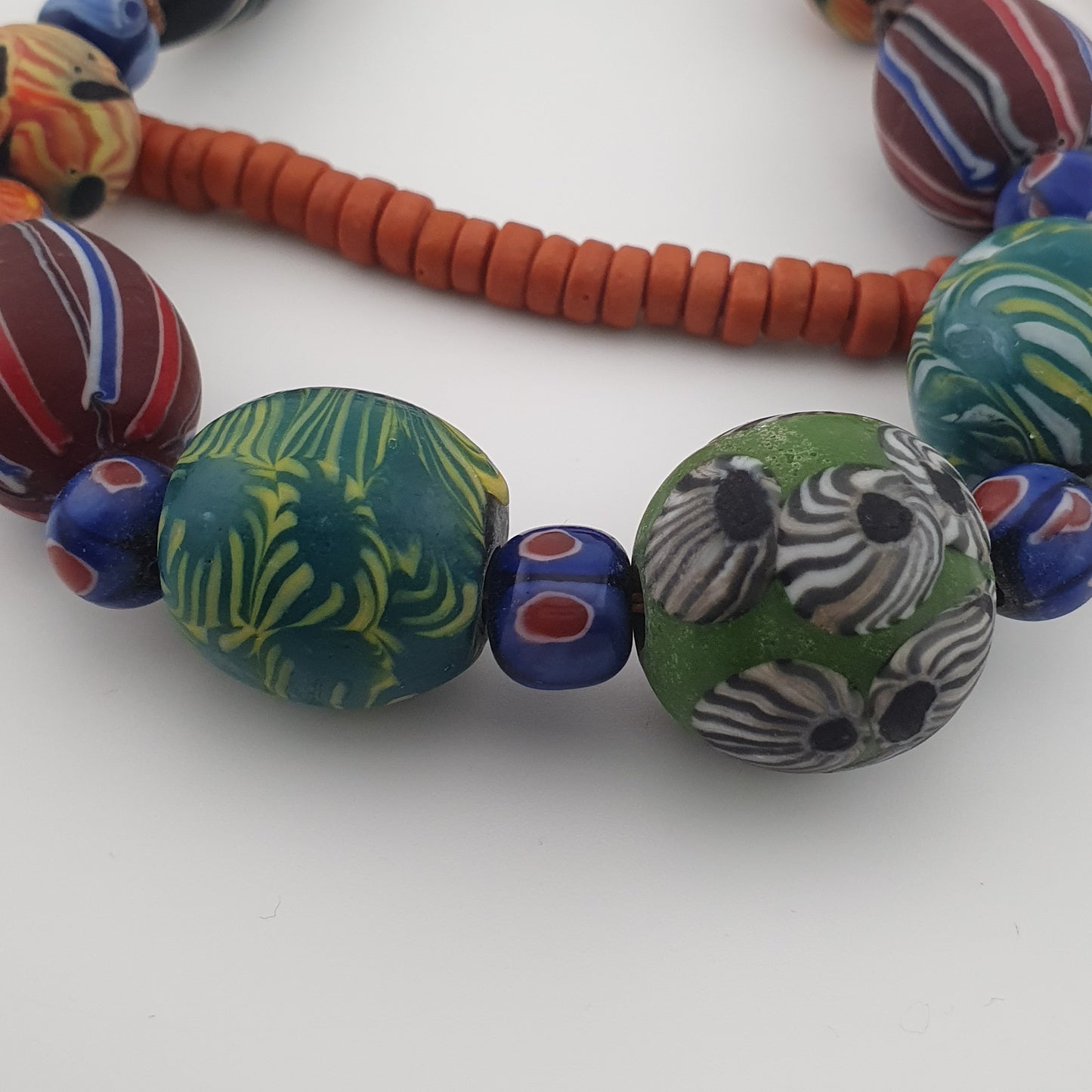 Antique Venetian Style Mix Gabri & Floral Glass Beads Necklace