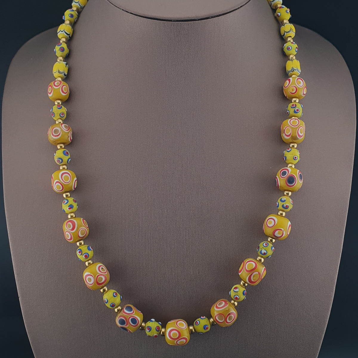 Antique Venetian Style Thousand Eyes & Skunk Eyes Glass Beads Necklace