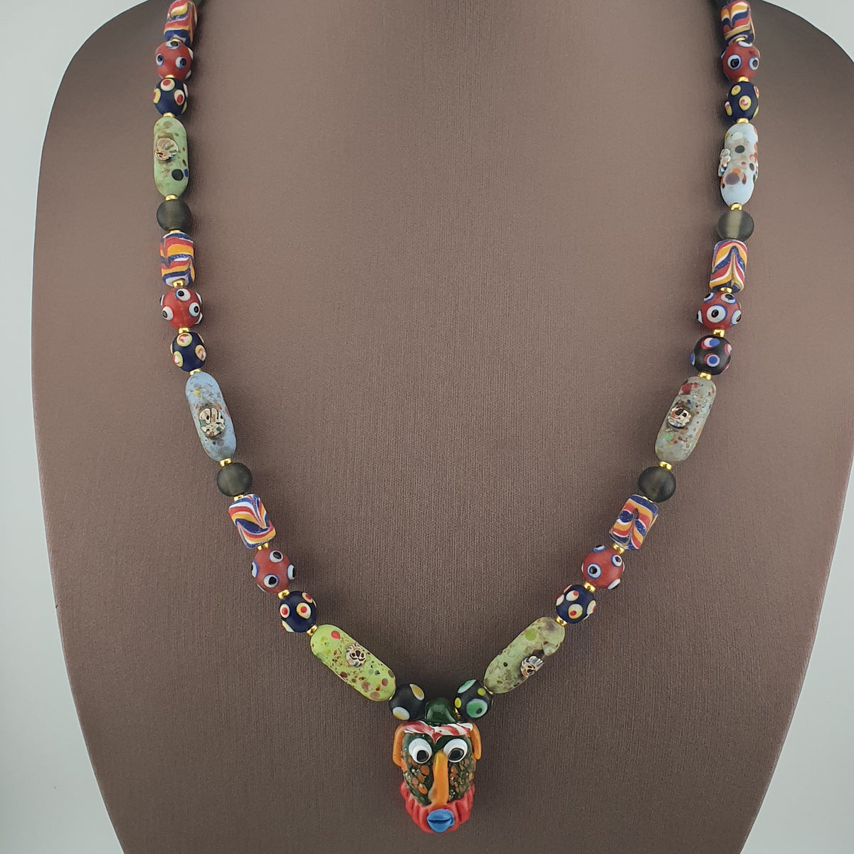 Antique Venetian Style Mix Glass & Old Face Glass Pendant Necklace
