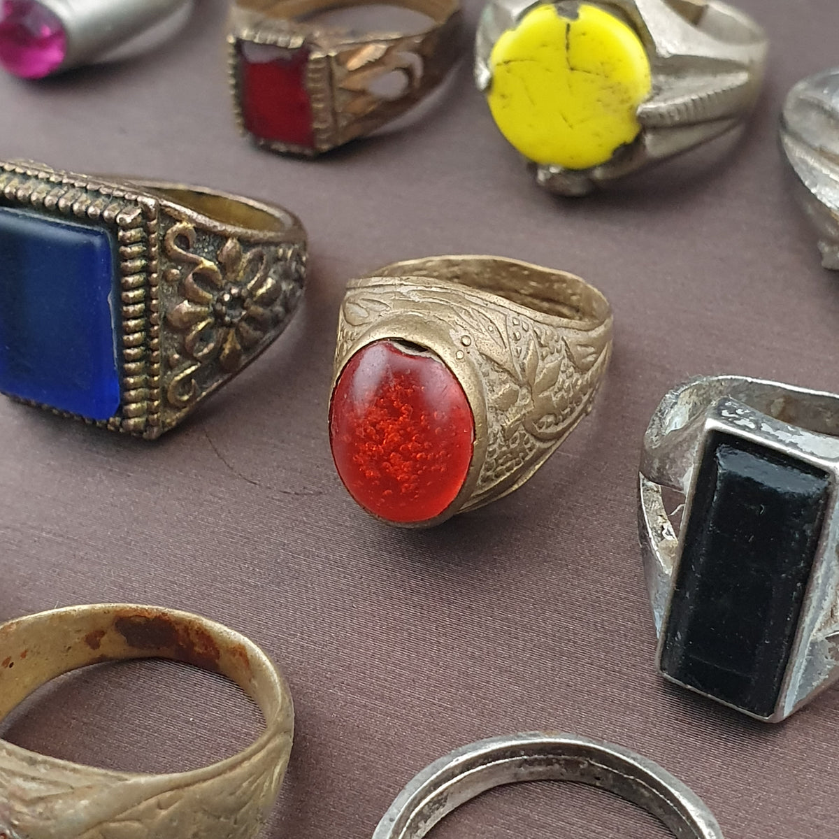 Handmade Brass Rings Lot of 15 Vintage Ancient Style Mixed Designs