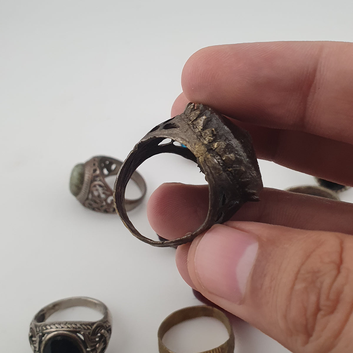 Antique Style Ring Collection 15 Mixed Brass, Glass & Stone Rings