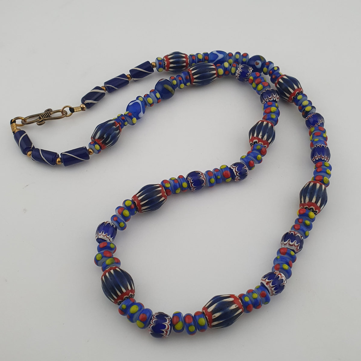 Vintage Venetian Style Mix Chevron & Eyes Glass Beads Necklace