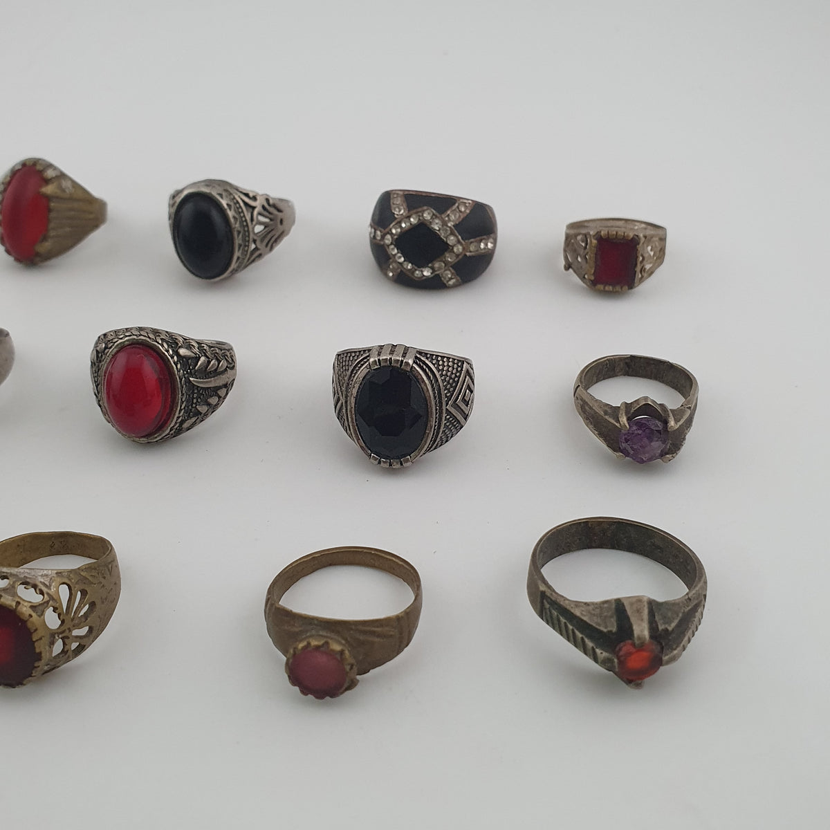 Old World Antique Mixed Brass Artisan Lot of 15 Rings