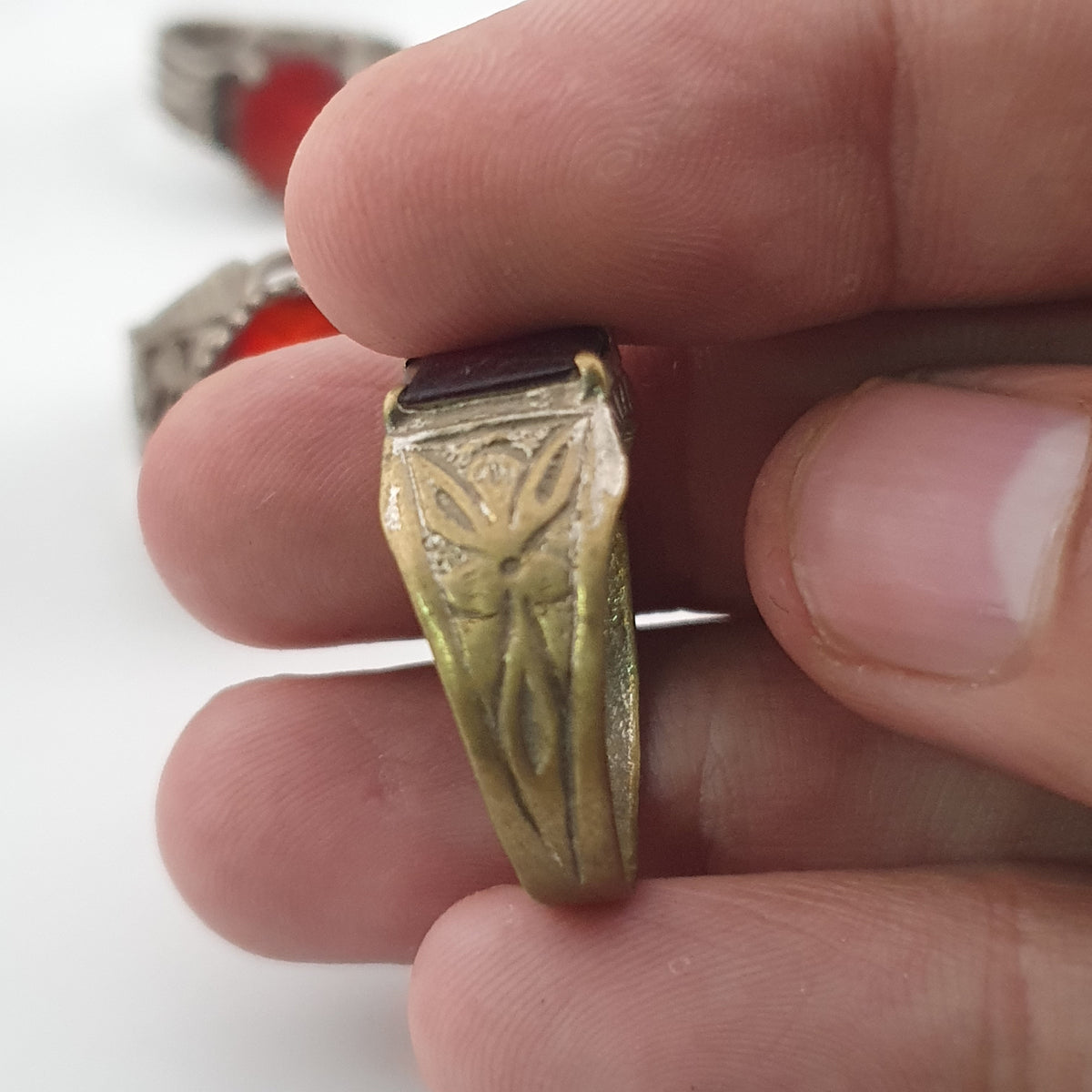 15 Traditional Brass Stone & Glass Rings Rustic Antique Jewellery