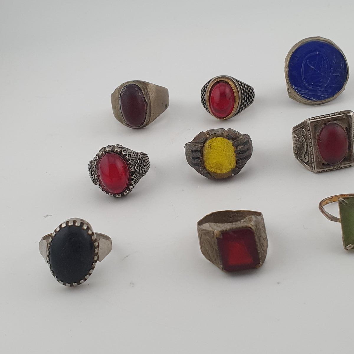 Antique Rustic Handmade Brass Rings with Traditional Stone & Glass