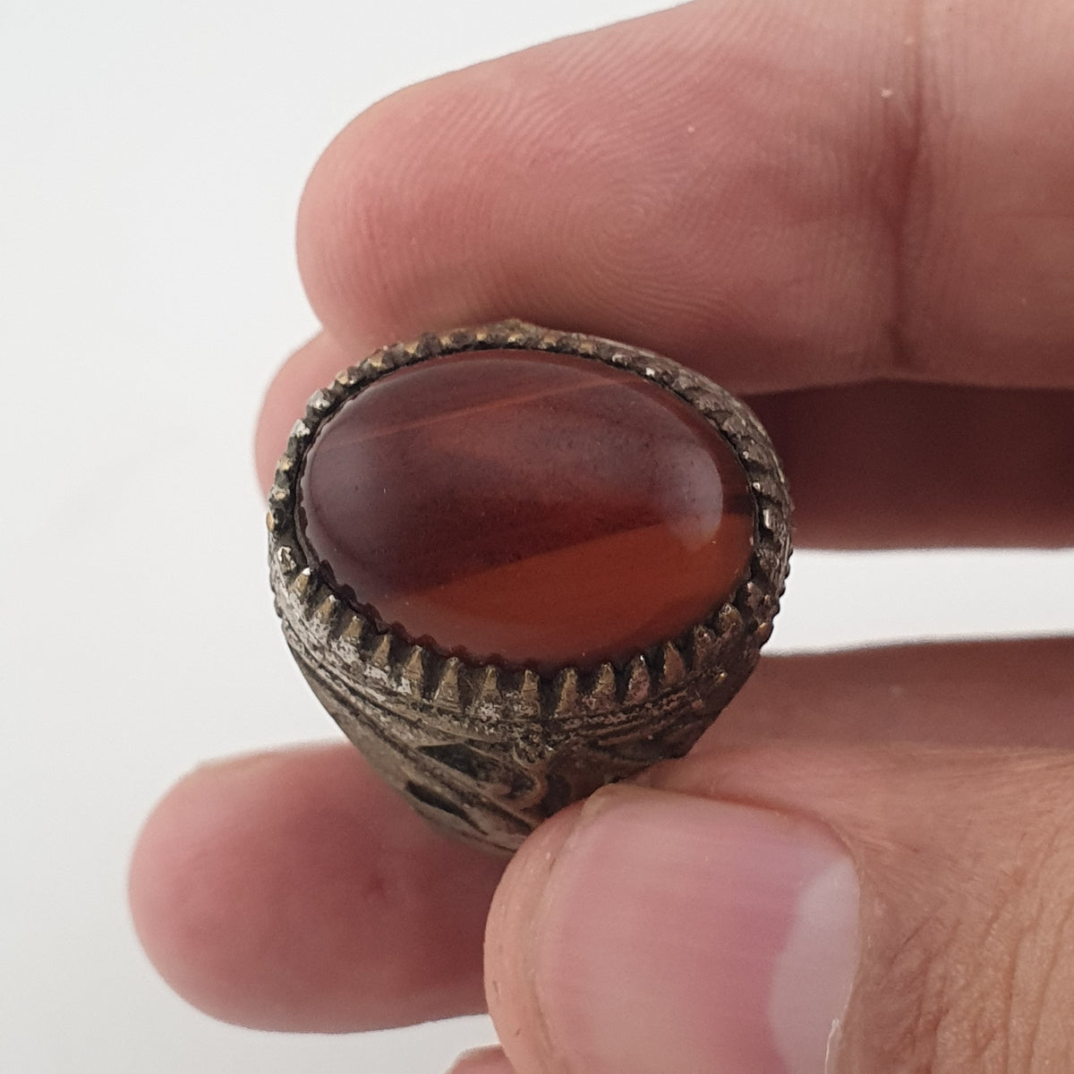 Ancient Brass Handmade With Eyes Agate Gemstone Ring