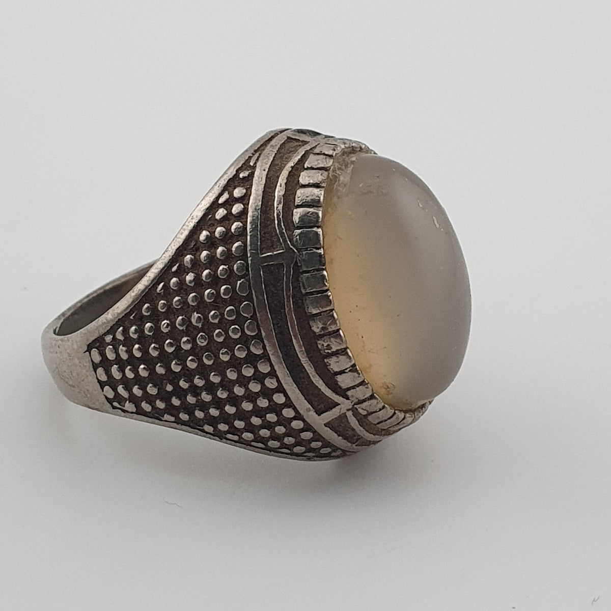 Old World Rustic Brass Ring with Natural Jade Stone