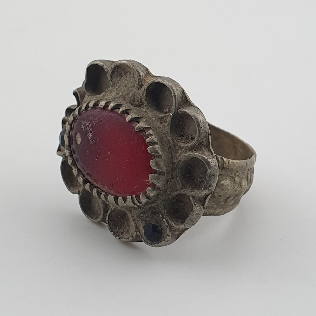 Ancient Floral Design Brass Ring with Cubic Zirconia