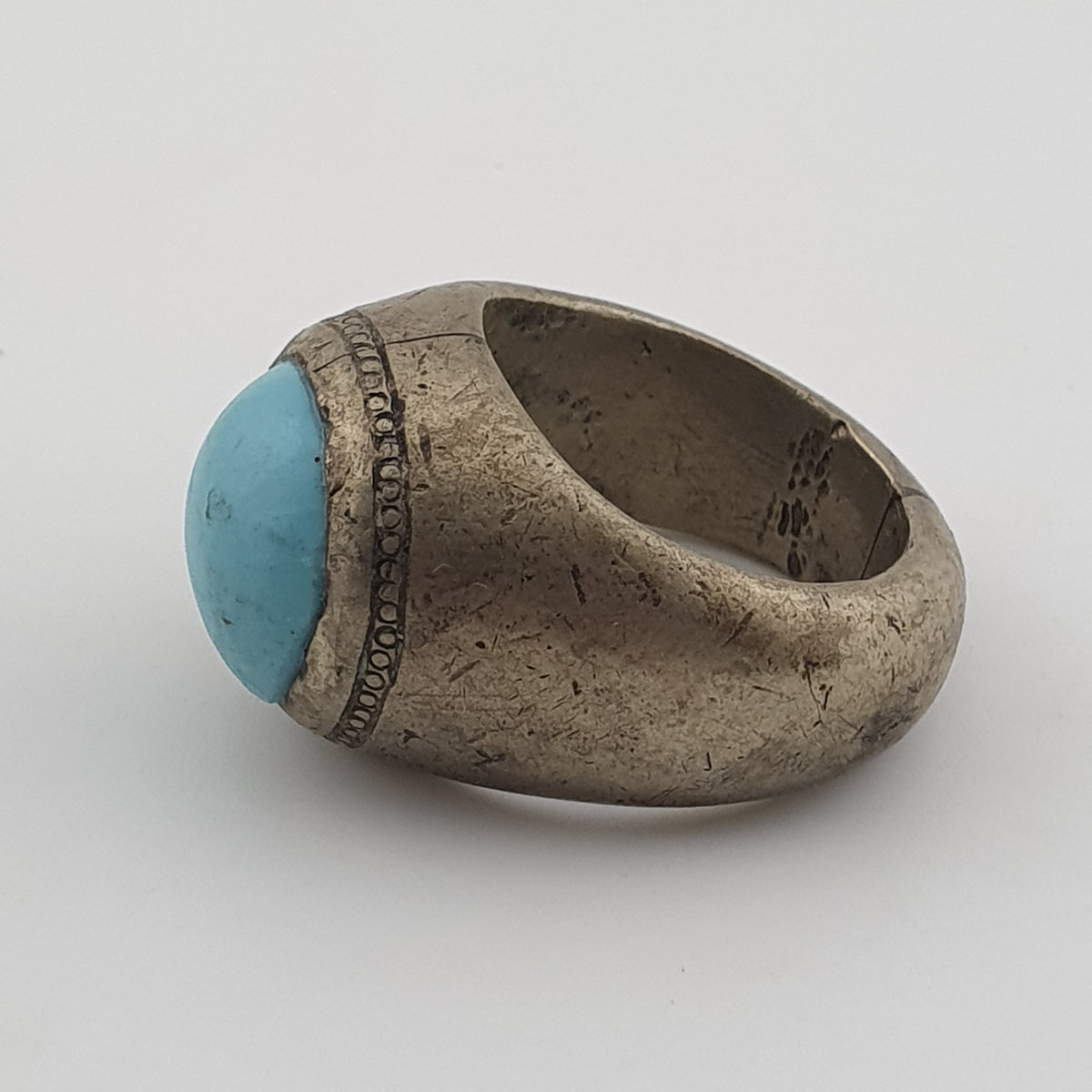 Antique Style Chunky Brass Ring featuring a Large Turquoise Colour Howlite Stone