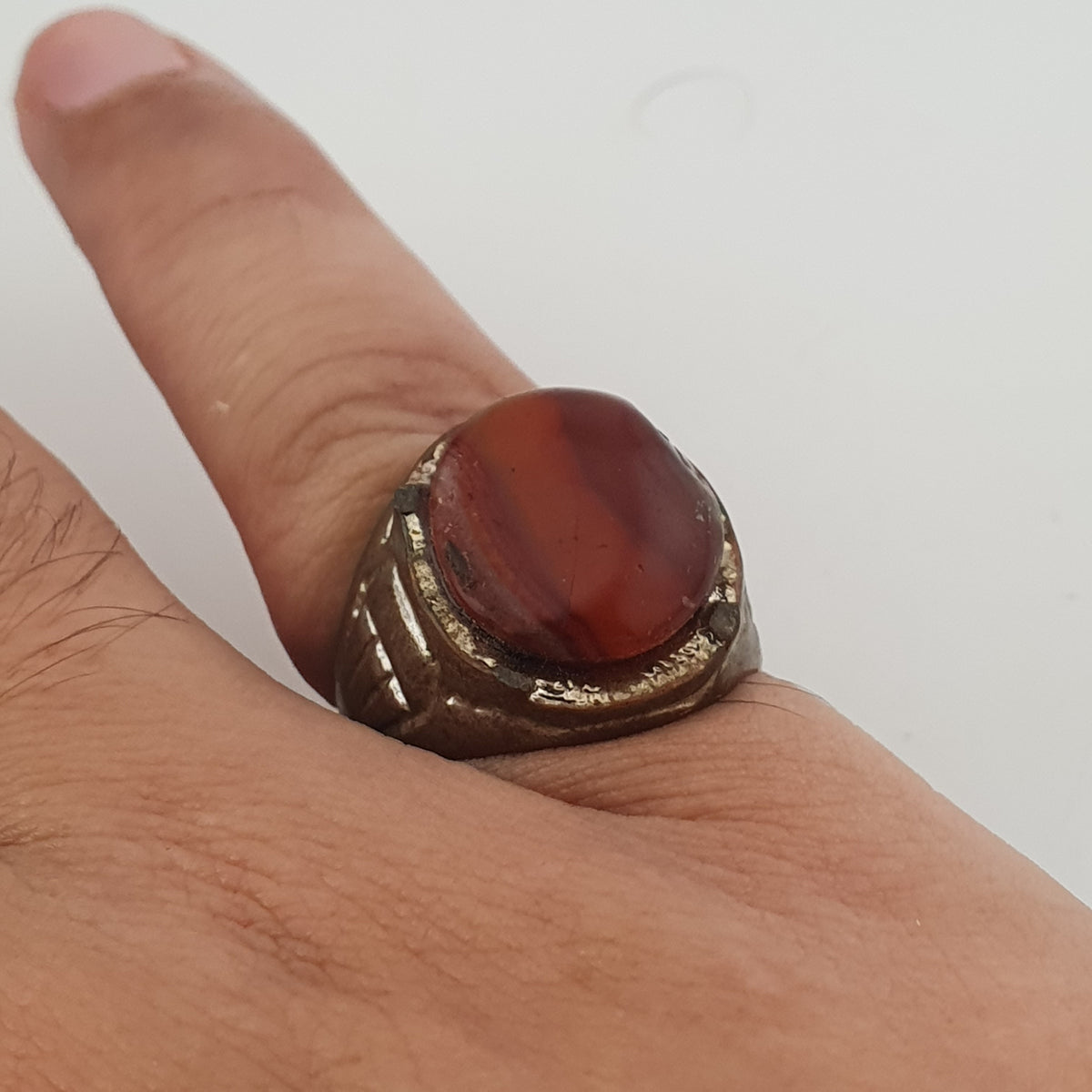 Antique Brass Ring with Agate Stone Rustic Artisan Statement Ring