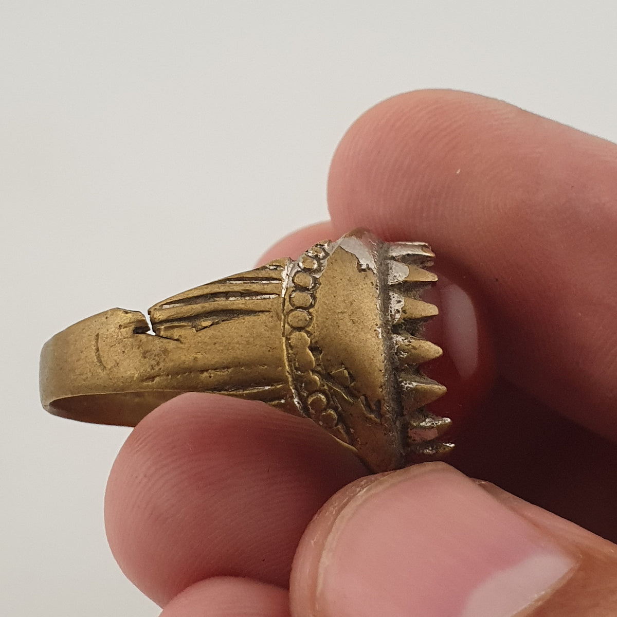 Antique Style Brass Ring with Cubic Zirconia Traditional Artisan Jewellery