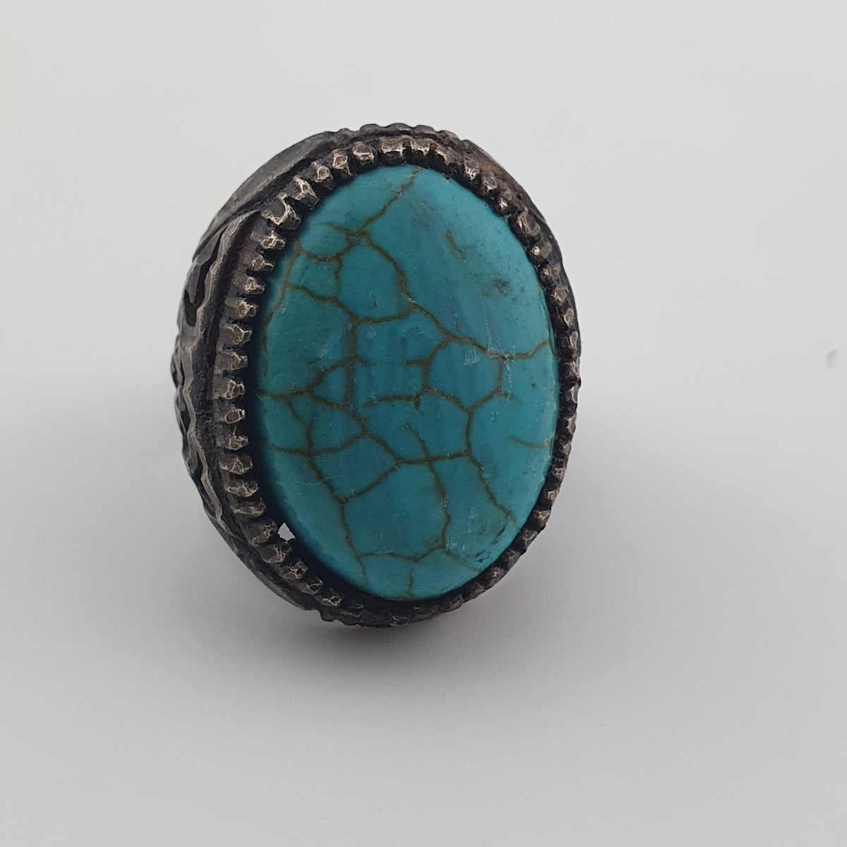 Ancient Style Handmade Brass Ring with Turquoise Howlite Stone