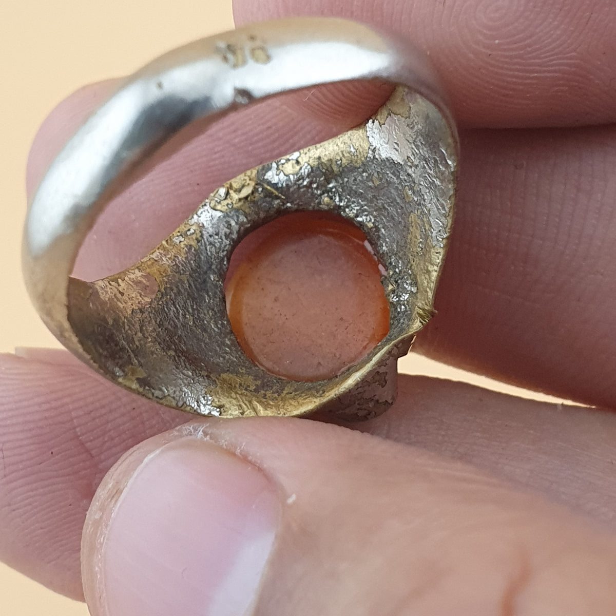 Antique Agate Metal Ring Handmade Vintage Natural Stone Statement Jewelry