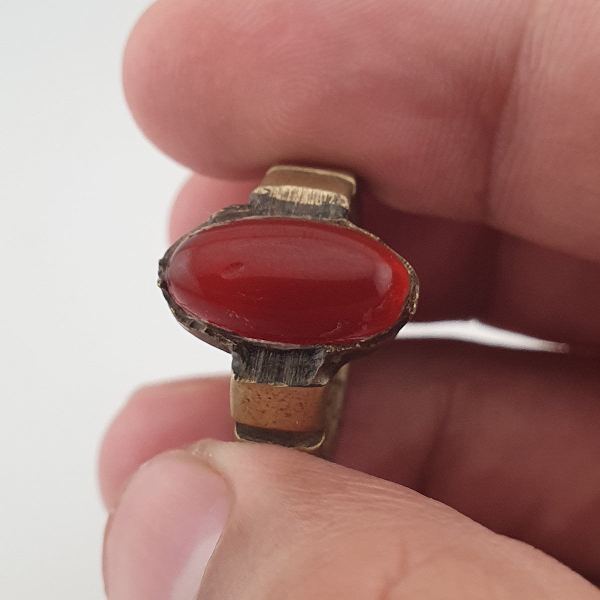 Antique Agate & Brass Ring Handmade Natural Stone Statement Jewelry