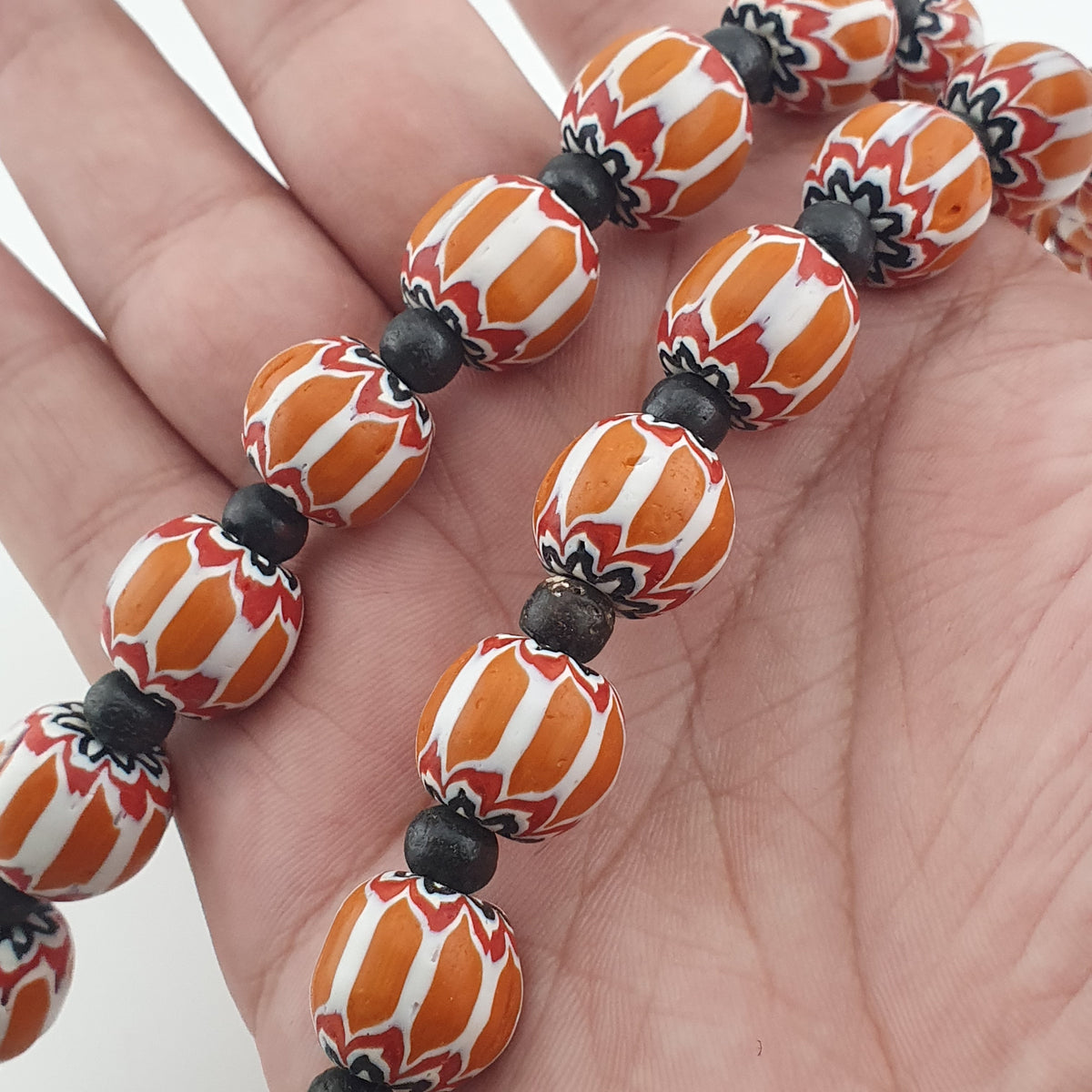 Vintage Venetian Style Chevron Glass & Bone Beads Necklace