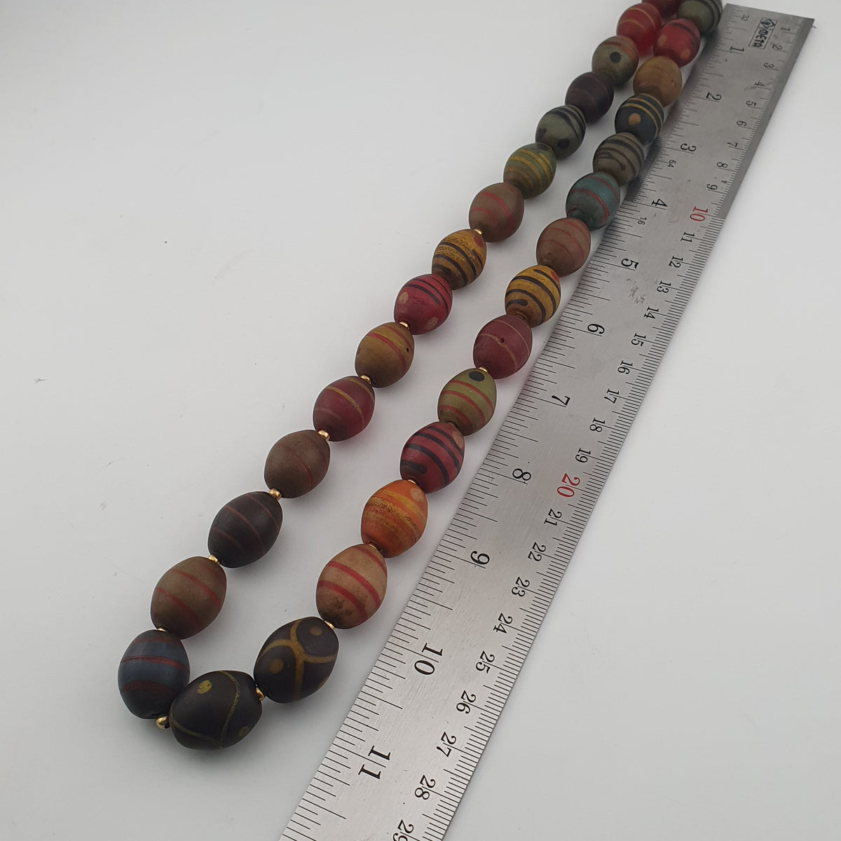 Vintage Venetian Style Stripe Pattern & Eye Trade Glass Beads Necklace