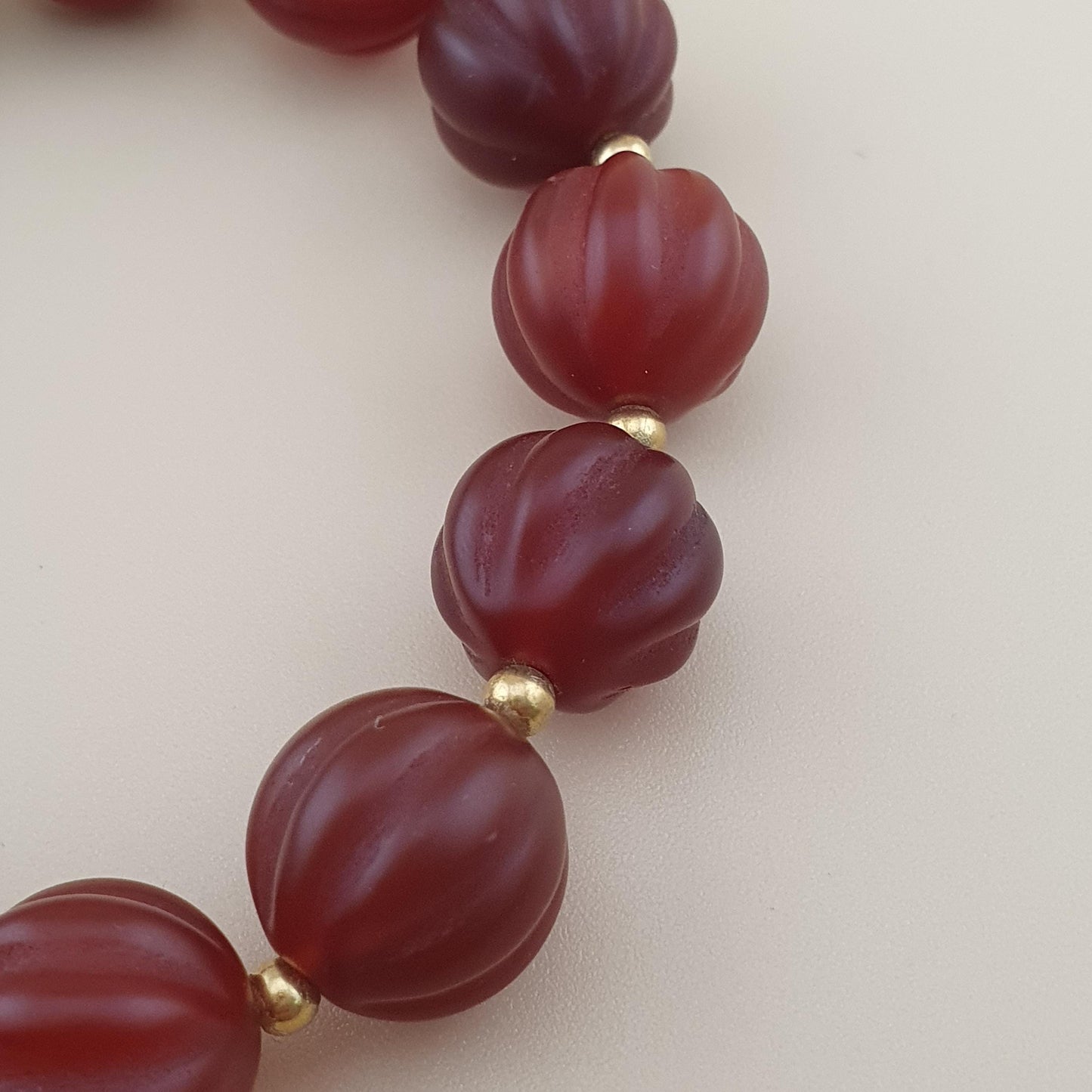Vintage Melon Shape Carnelian Agate & Etched Carnelian Bracelet