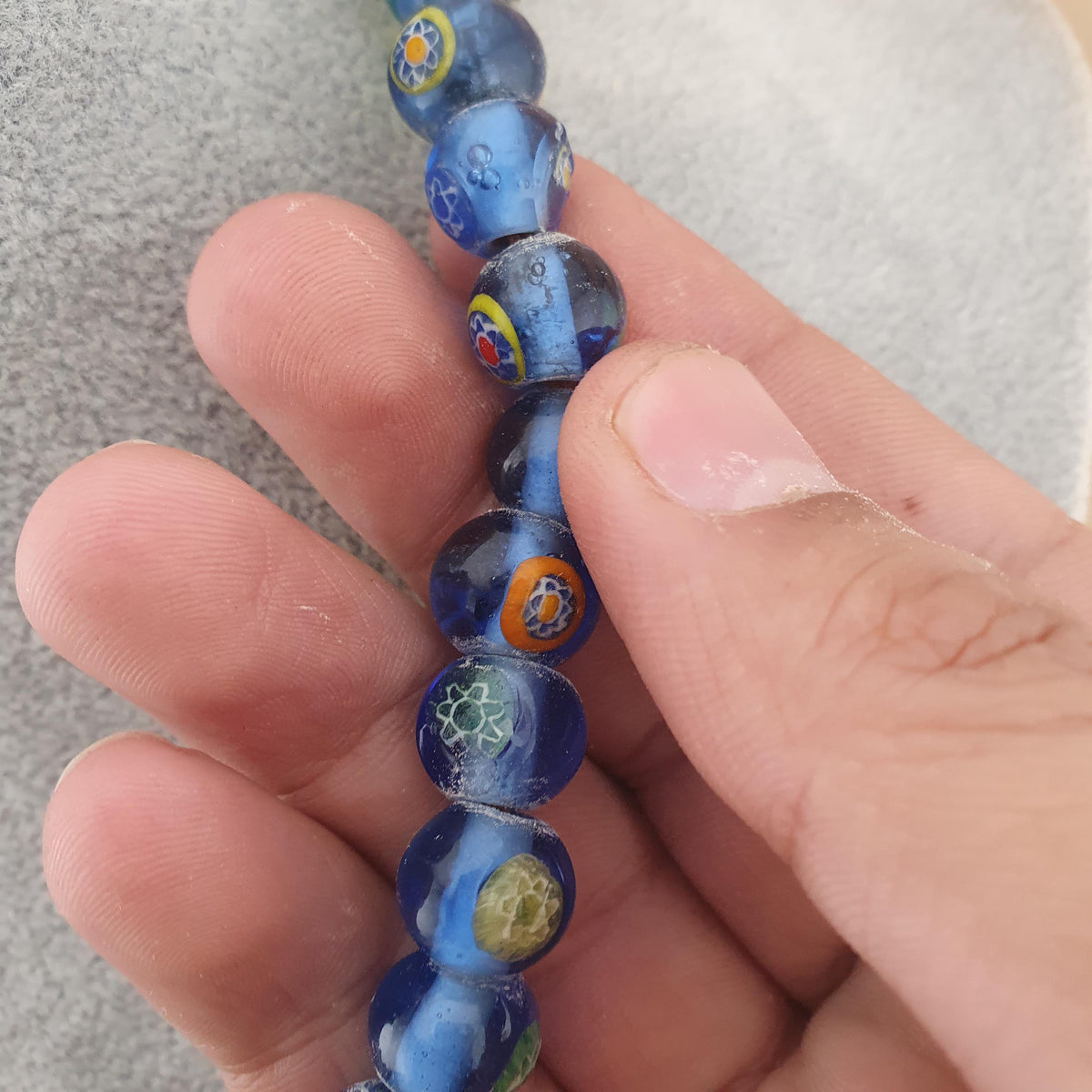 Vintage African Style Eyes Glass bead Necklace 22 inches