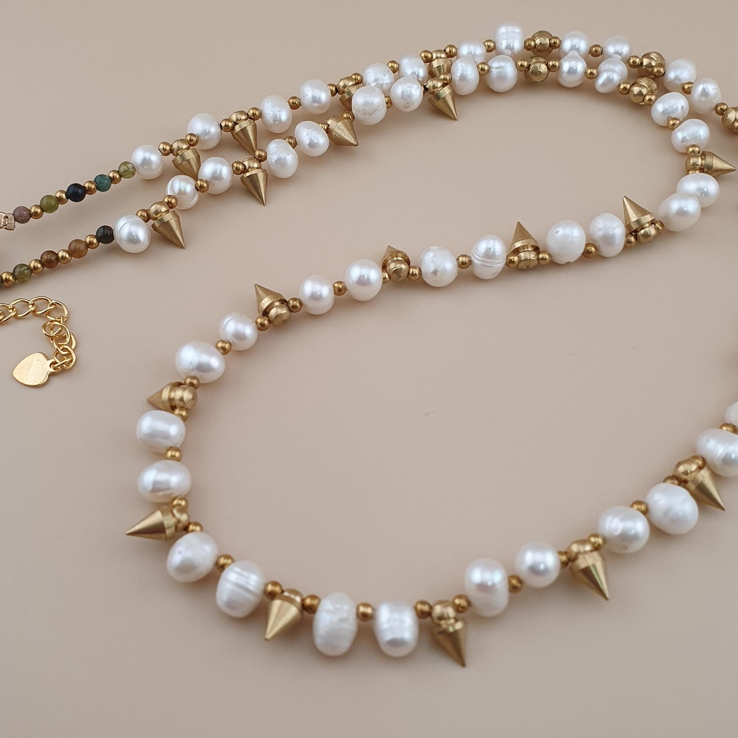 Classic Freshwater Pearl with Brass Beads Necklace