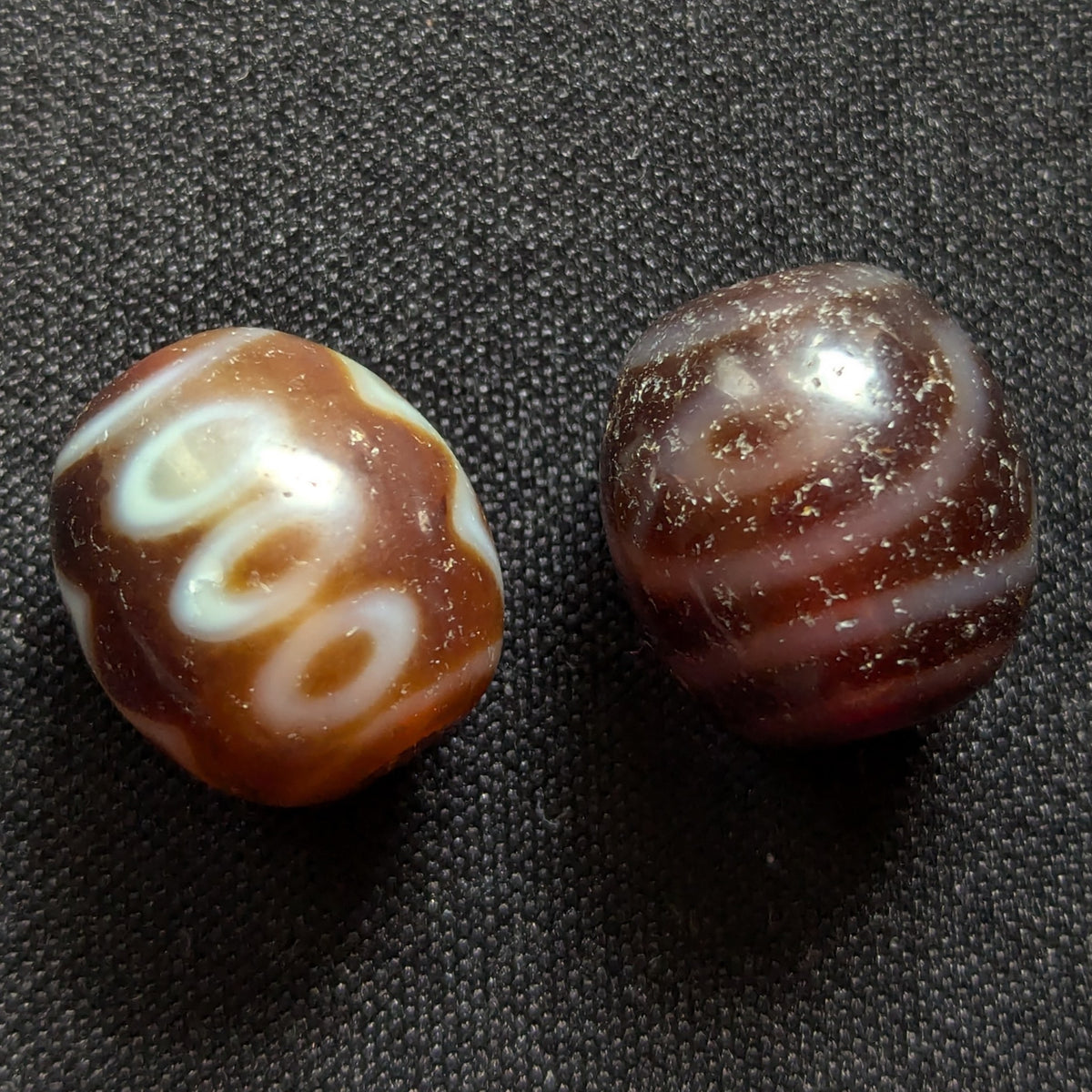 Lot Of 2 Vintage Himalayan Tibetan Dzi Eyes Agate Beads