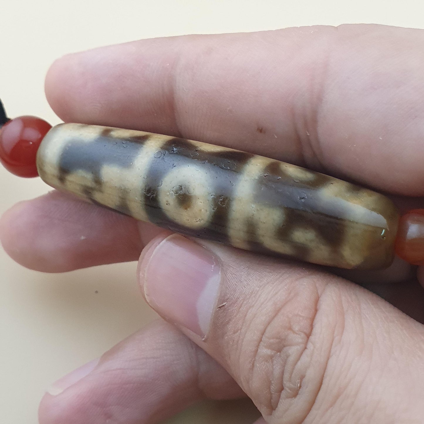 Vintage 3 Eyes Unique Pattern Himalayan Tibetan Agate Dzi Bead Amulet