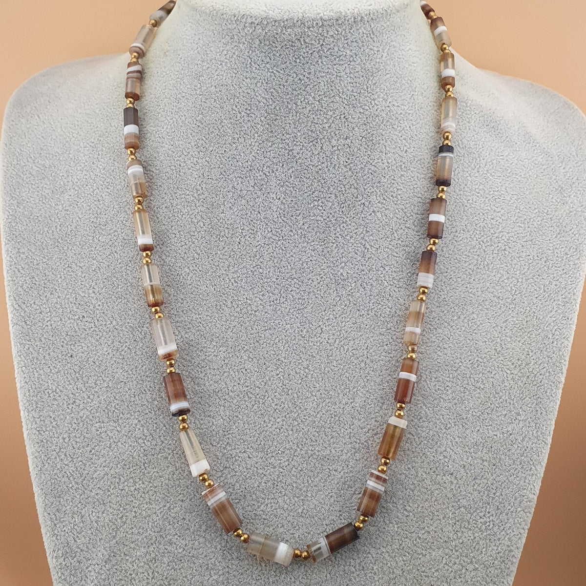 Collier de perles d'agate yéménites authentiques antiques 22 pouces