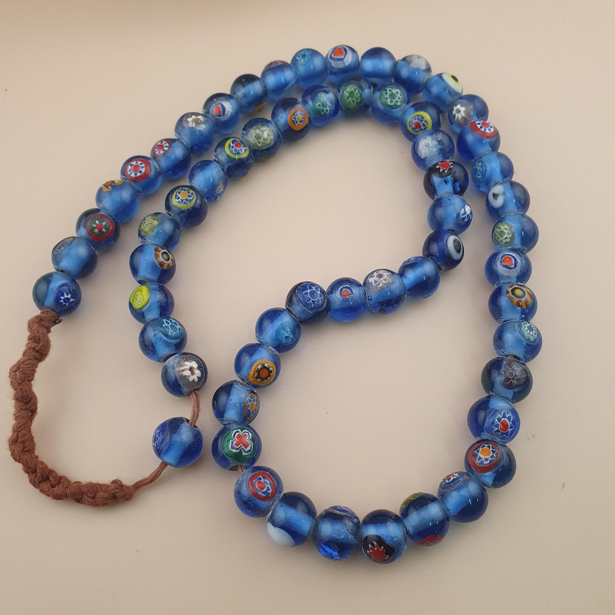 Vintage African Style Eyes Glass bead Necklace 22 inches