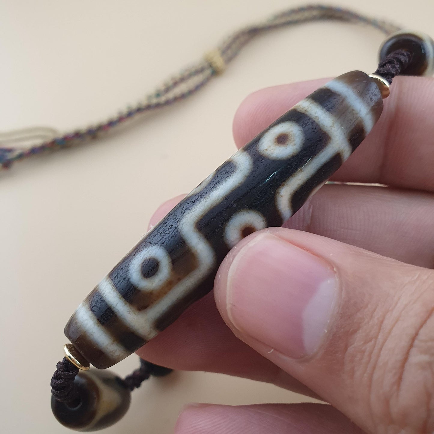 Vintage Himalaya 9 Augen Achat Dzi Perlen Anhänger Halskette