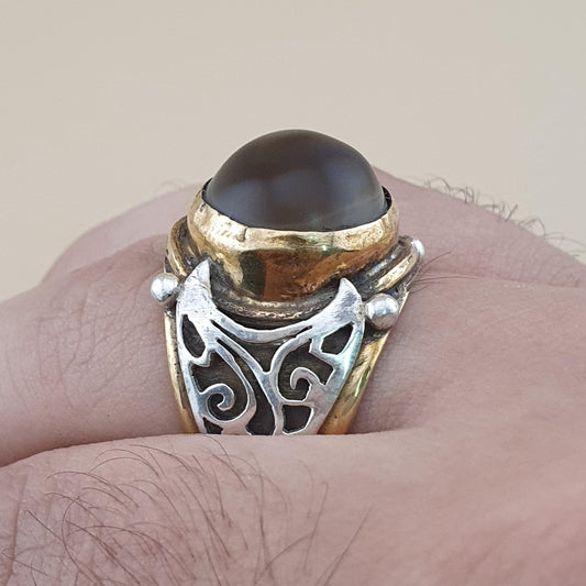 Natur Sulemani Augen-Achat Edelsteinring Antik Messing Silber Design# 169