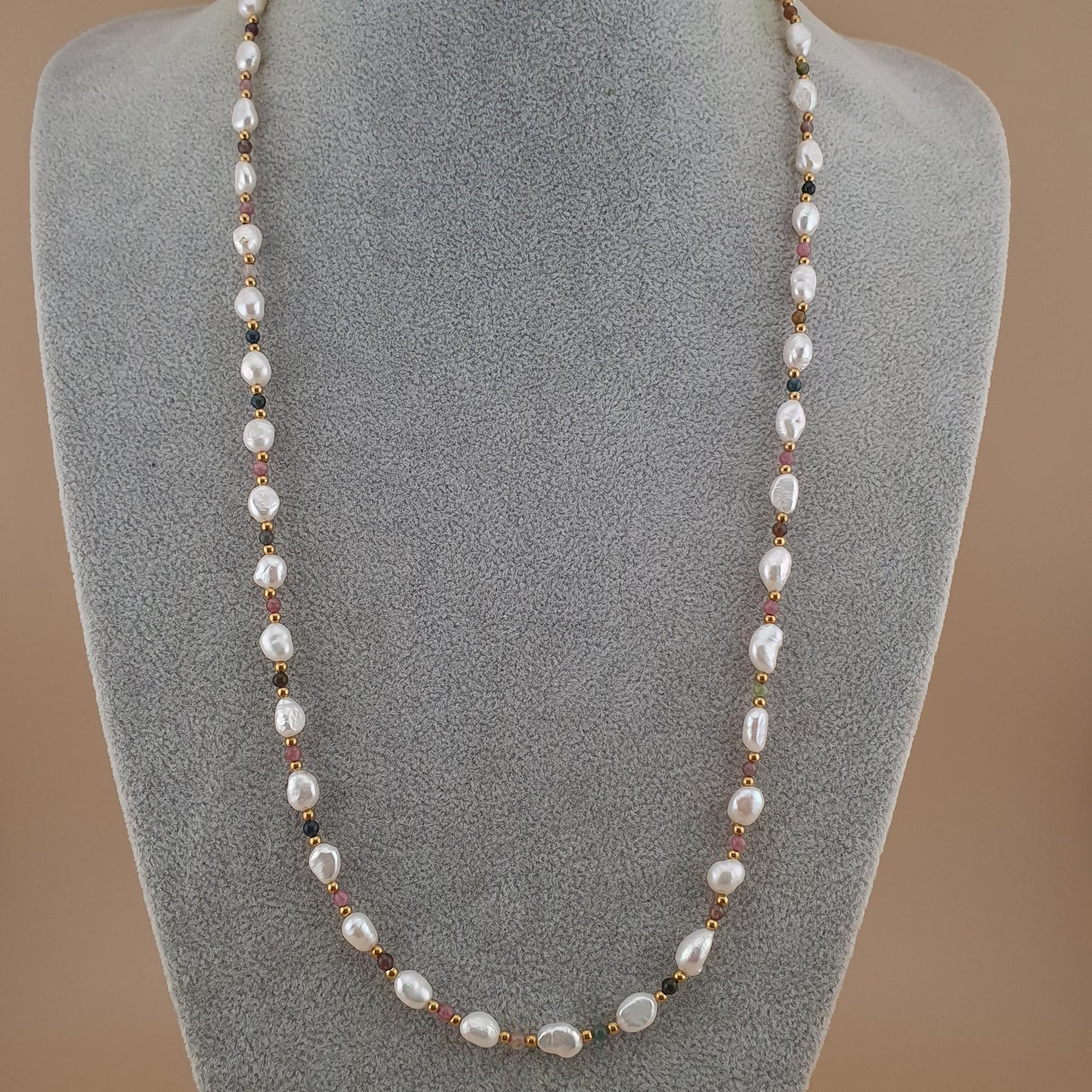 Freshwater Pearls with Tourmaline Gemstone Beads Necklace