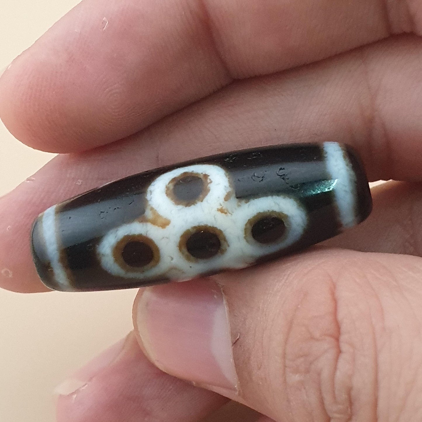 Vintage Himalayan Spiritual Flower Motif Energy Agate Dzi Talisman