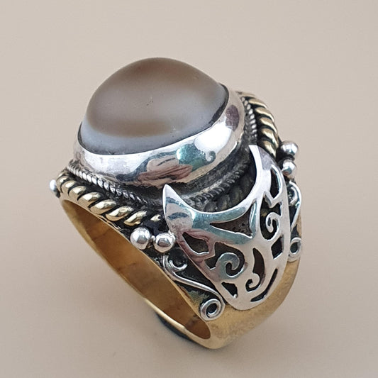 Antiker Sulemani Achatring Vintage Messing- & Silbereinlage Design