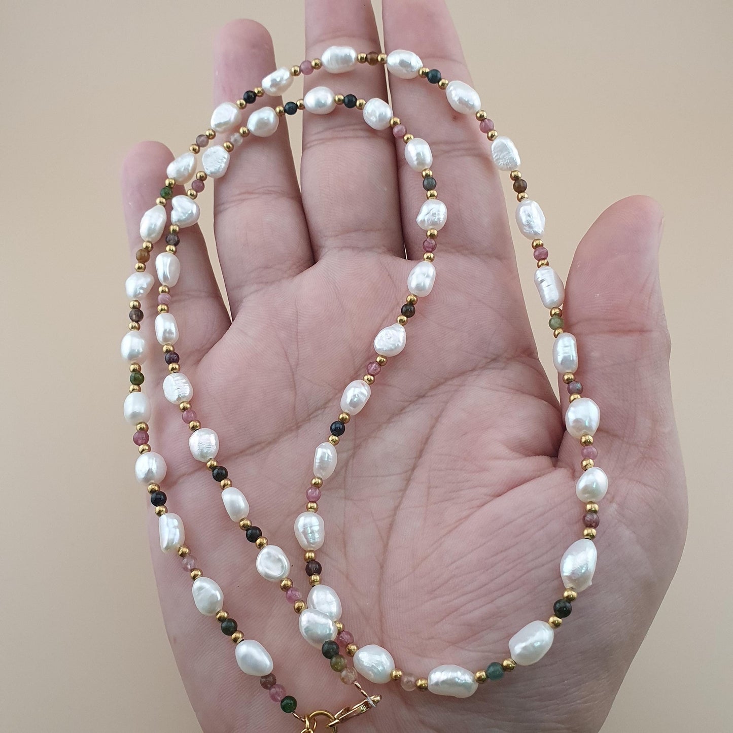 Freshwater Pearls with Tourmaline Gemstone Beads Necklace
