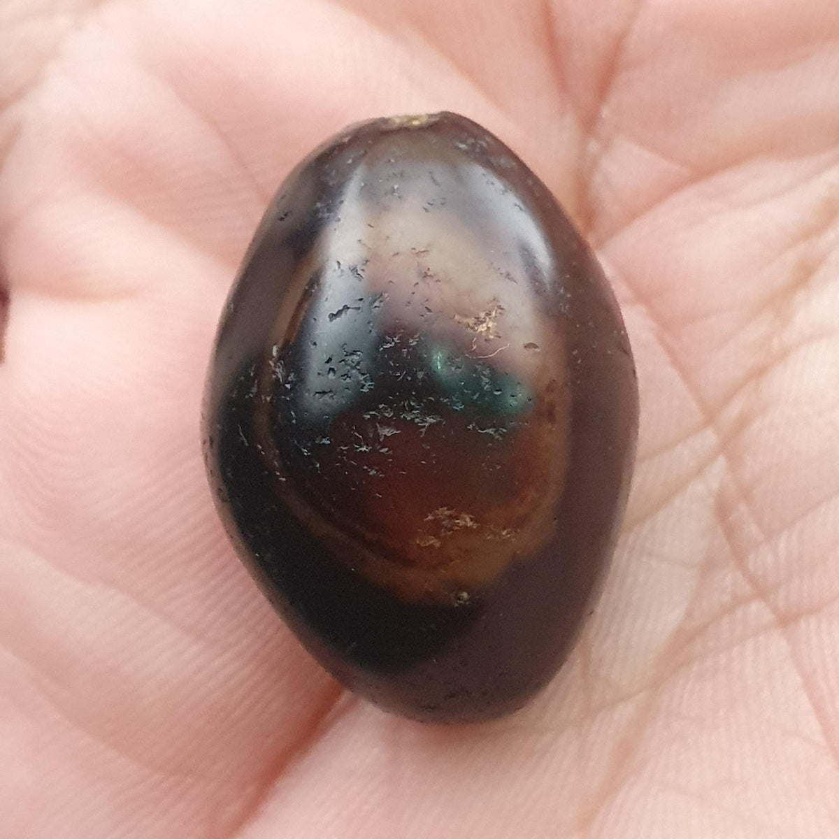 Rare Perle Amulette en Agate Naturelle de Suliemani Vintage